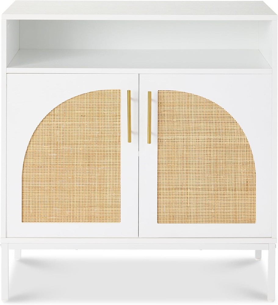 Rattan sideboard, console table, decorative storage cabinet, white