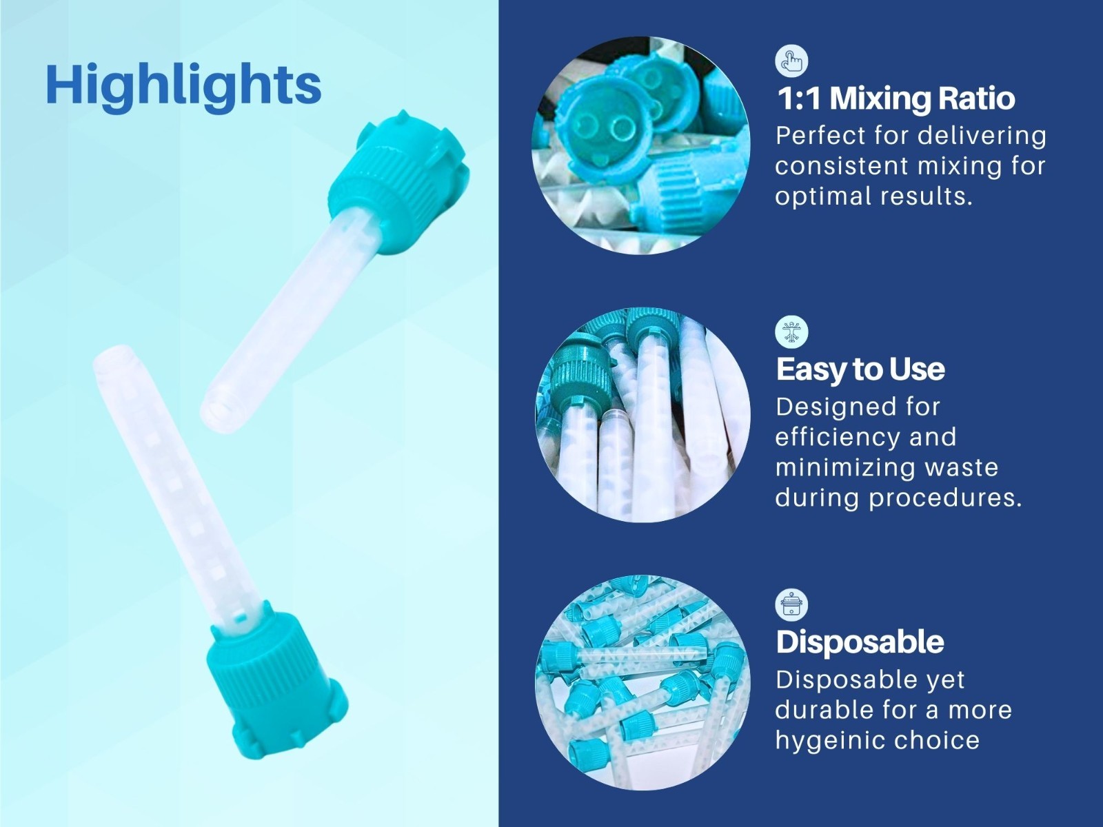 Dental Mixing Tips 1:1 Ratio 6.8cm Crown & Bridge Impression, 50-Pack Green