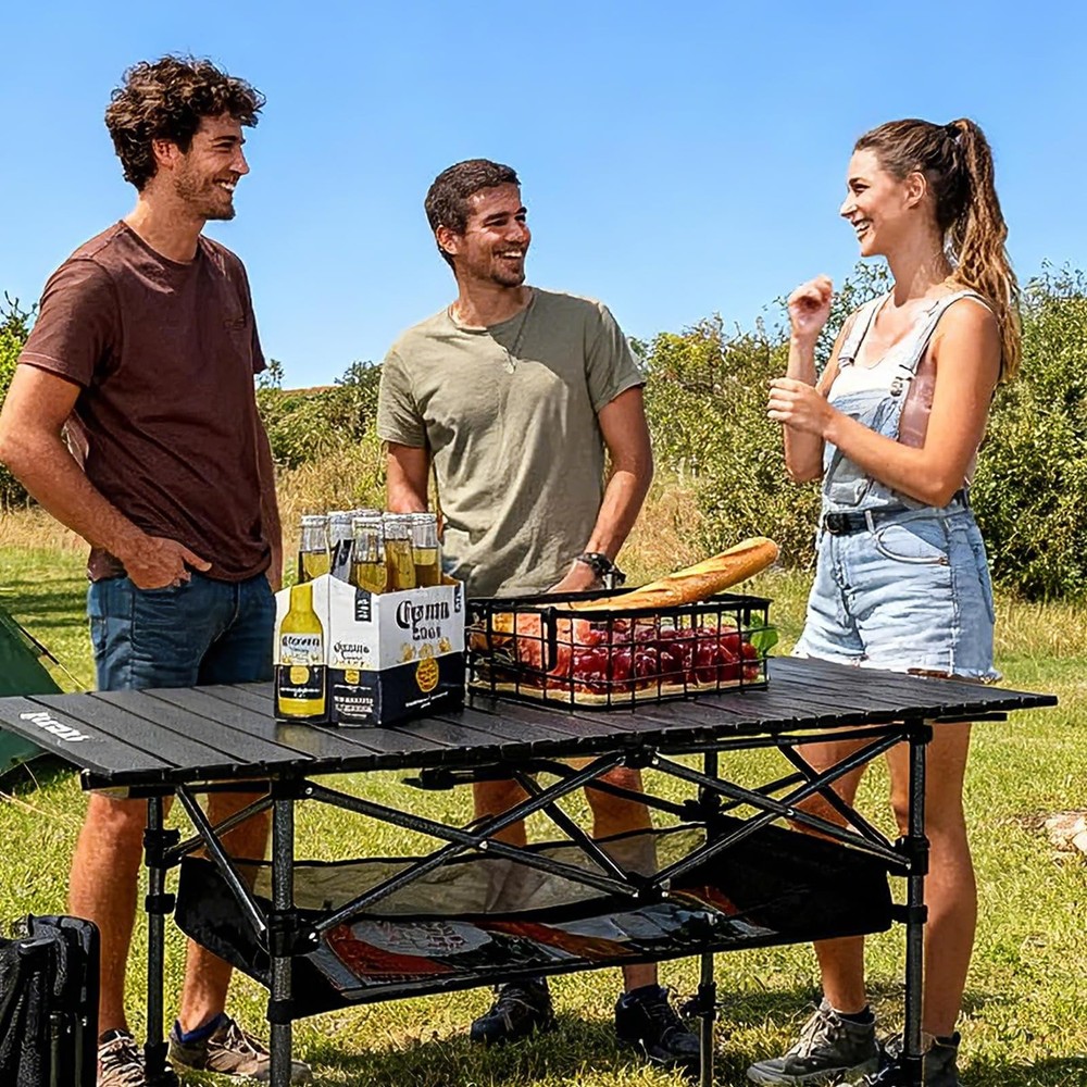 Camping Table Foldable, Height Adjustable Aluminum Roll Up Table with Easy Ca...