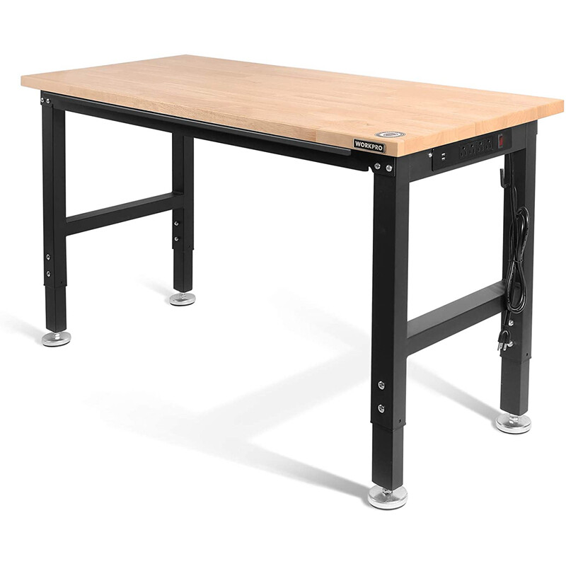 WORKPRO 48" Heavy-Duty Adjustable Workbench Rubber Wood Workstation Worktable US