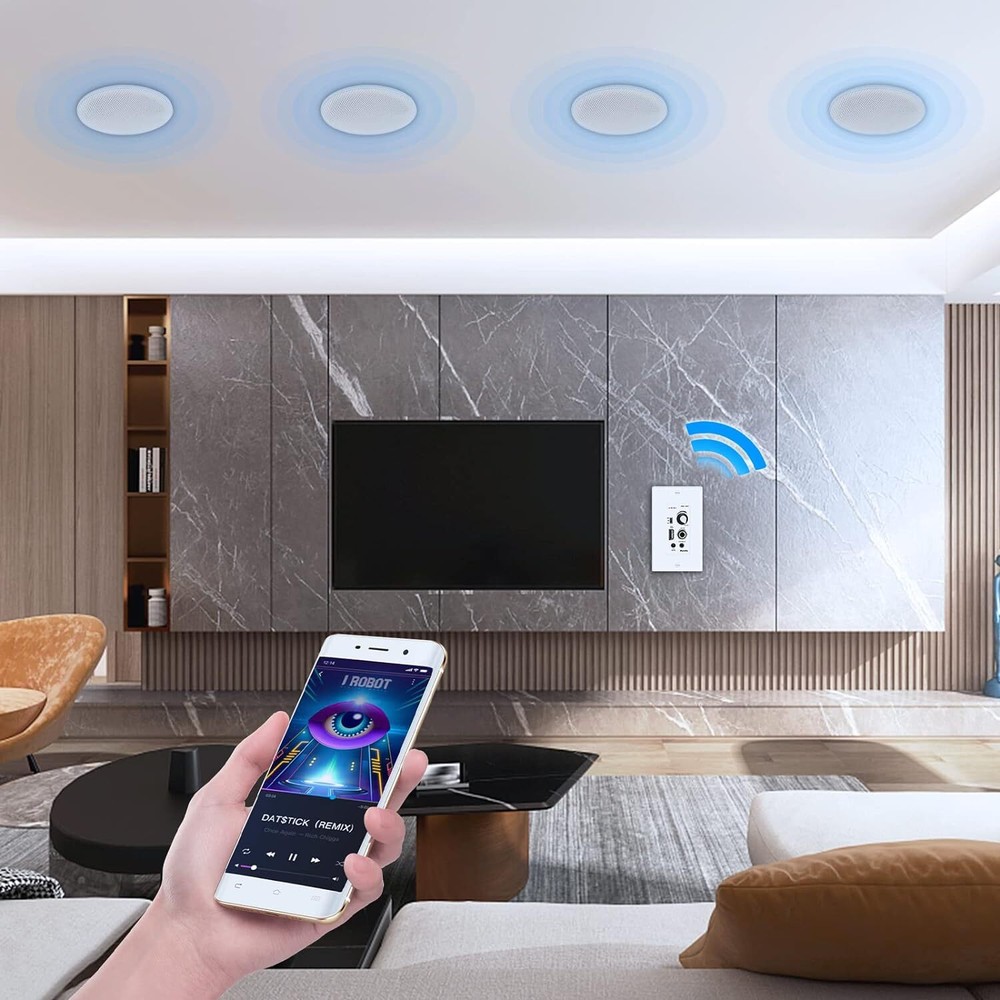 4* Herdio 6.5'' Bluetooth Ceiling Speakers 600W + USB In Wall Amplifier Receiver