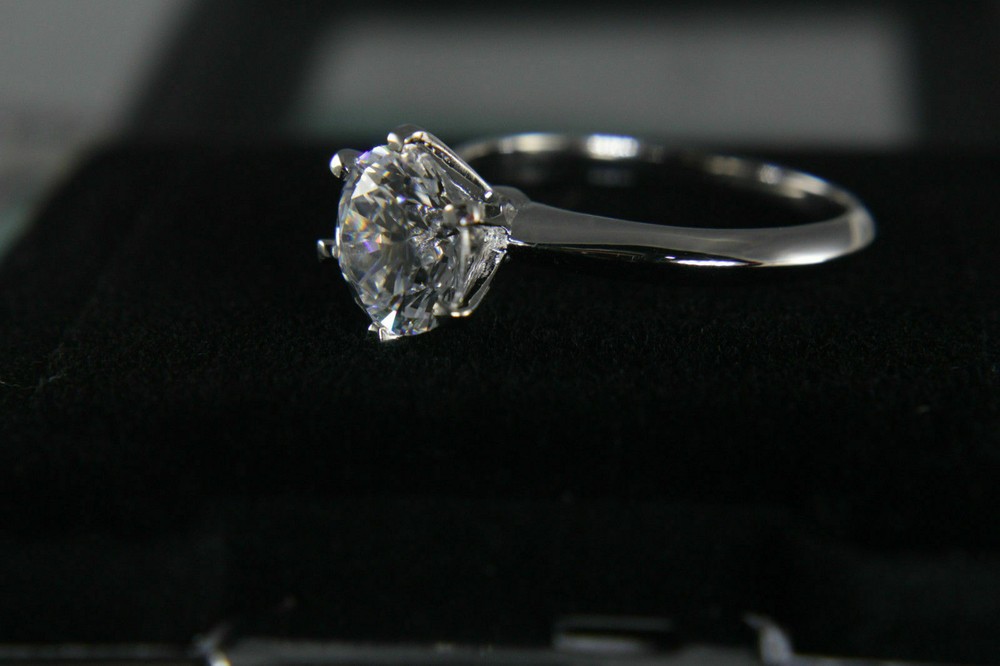Solitaire One Moissanite Engagement Ring 2ct Solid 14k White Gold Round Cut