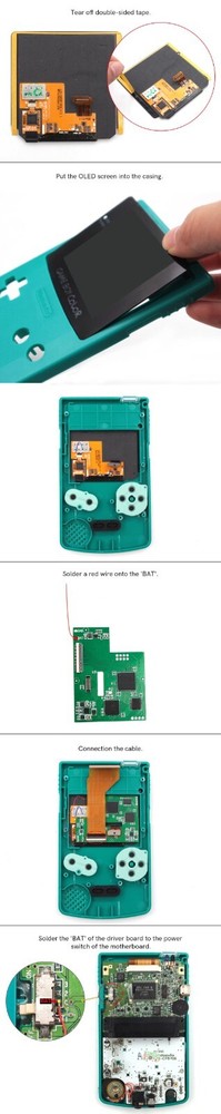 OLED Screen Touch Laminated Screen Kit&Pre-cut Case With Type-C Battery For GBC