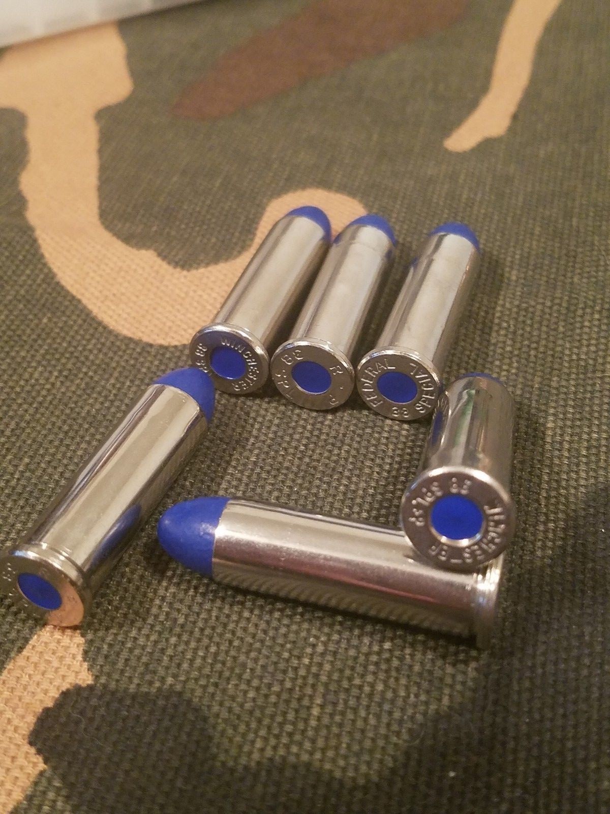 38 SPECIAL SNAP CAPS  SET OF 6, BLUE AND NICKEL, REAL 125gr WEIGHT!!!