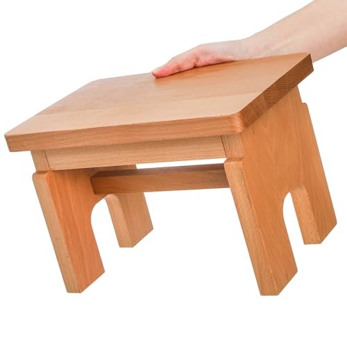Wood Step Stool, 7.5 Inch Solid Bedside Foot Stool with Non-Slip Mat, Small