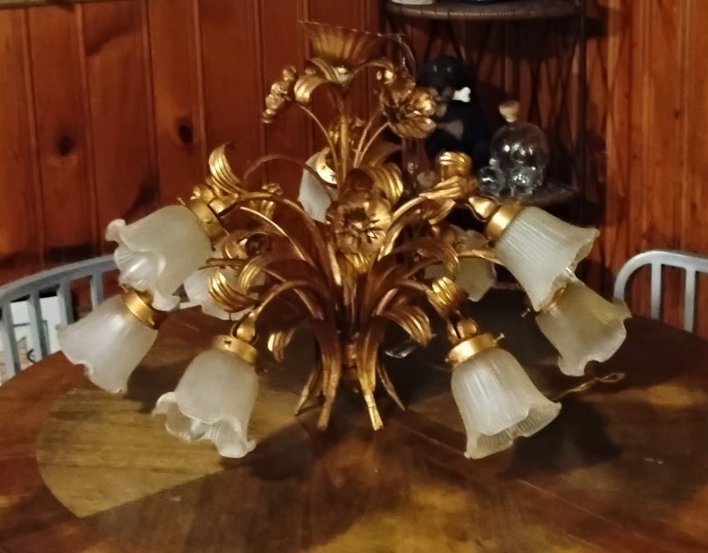 Italian Hollywood Regency Gilt Tole Chandelier 9 Lights (Banci?) Made In Italy