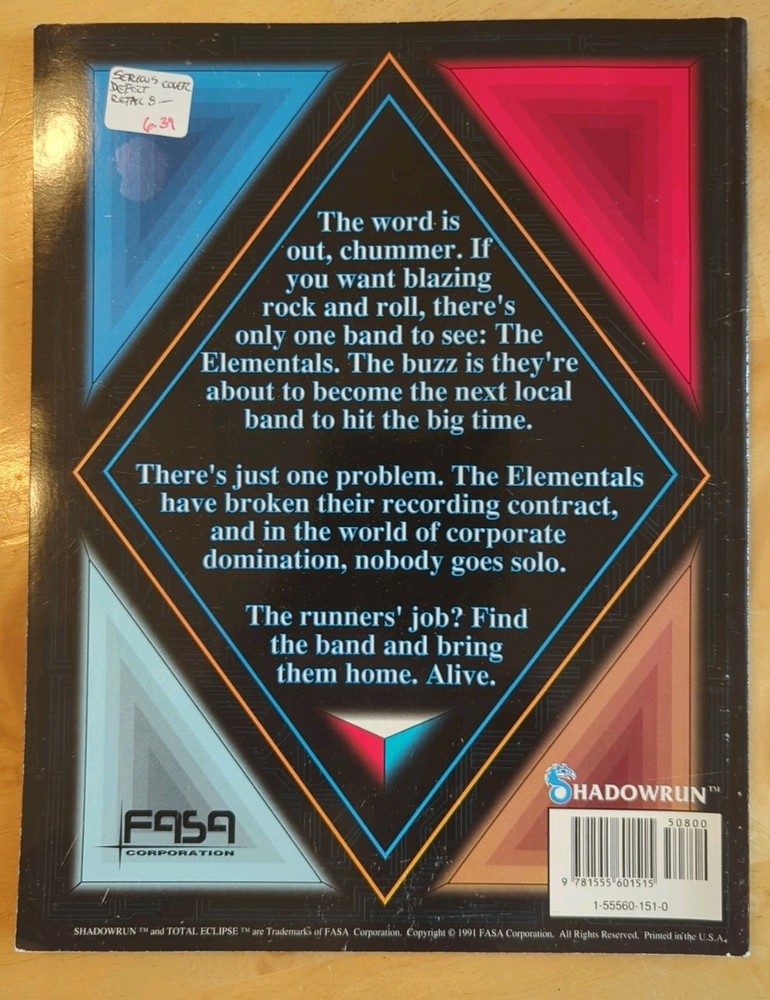 Shadowrun: Total Eclipse FASA 7308 RPG Module 1991 1st Edition VG Condition