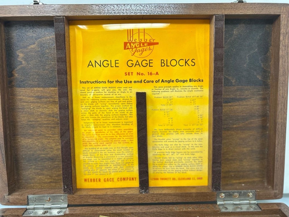 Webber Gage Company Steel Angle Gage Block Set 16-A Rectangular Angle