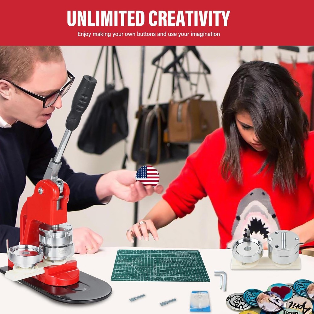 Button Maker Machine DIY Round Pin Maker Kit, with 100 Button Parts Supplies