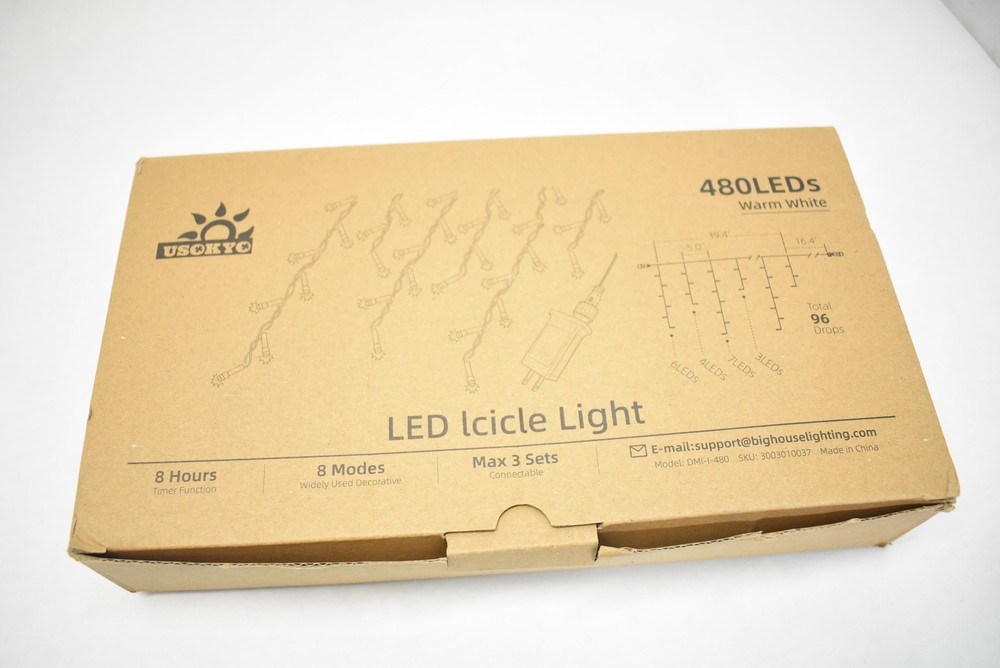 USOKYO LED Icicle String Lights 480 Warm White Plug-In Christmas 8 Modes Timer