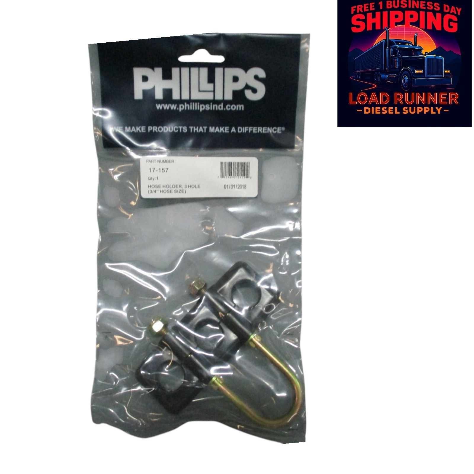 17-157 Genuine Phillips 3-Hose U-Bolt Holder, 3/4″ Hose Organization