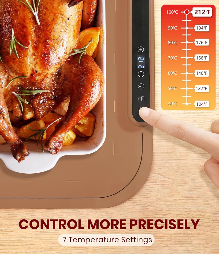 FoodWarming Pad,Silicone Heating Padwith7Temperature Levels andAuto-Off Function
