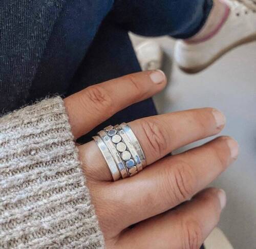 Solid 925 Sterling Silver Band & Spinner Handmade Jewelry Ring All Size UJ44