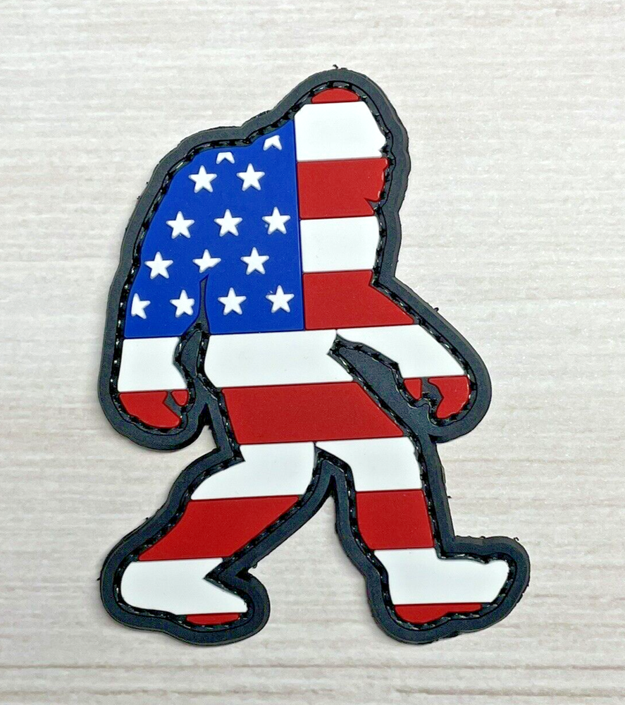 Bigfoot PVC Patch - Tactical Morale Patch - Sasquatch USA Flag Patch - Hook Back