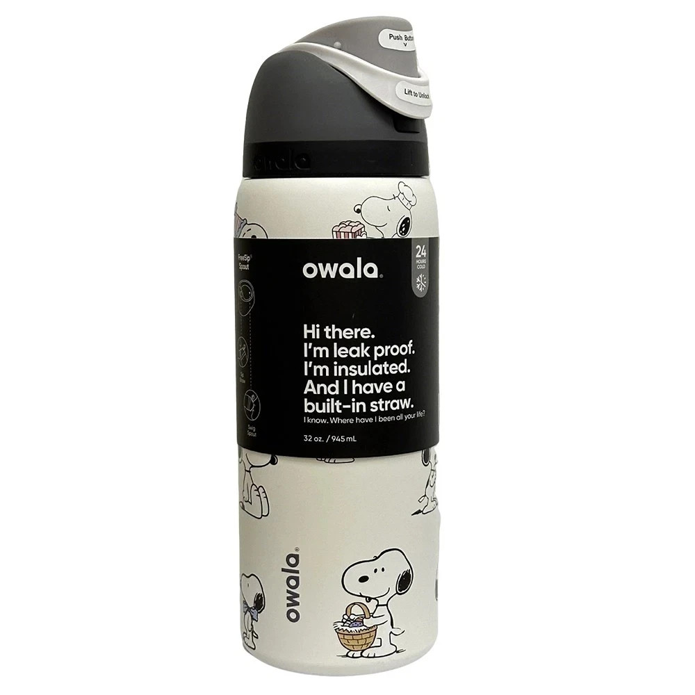 Snoopy Owala 32oz Black Whtie Water Bottle Stainless Steel Exclusive Edition