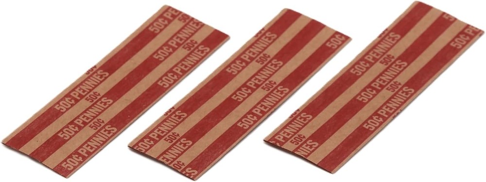 Flat Coin Wrapper, Penny $.50 Cent Red Rolls 250 pcs