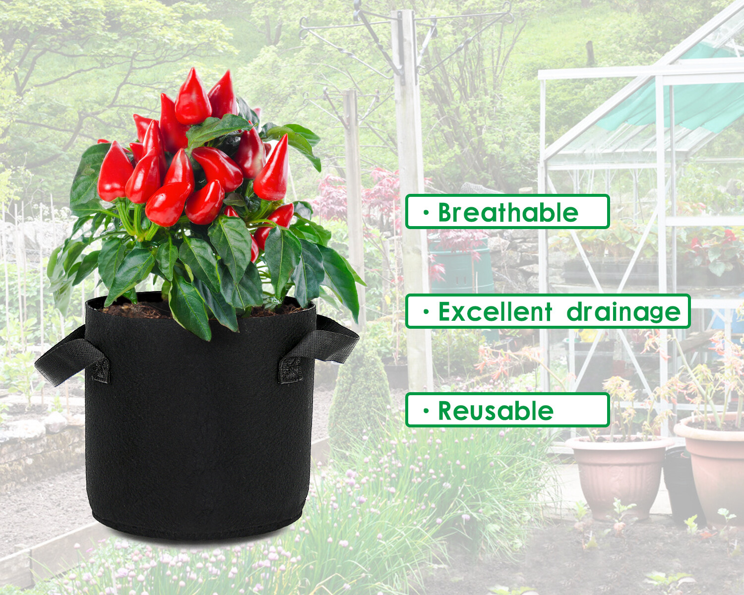 6 Pk Plant Grow Bags Fabric Pot Nursery Soil Bag with Handles Thickened Nonwoven