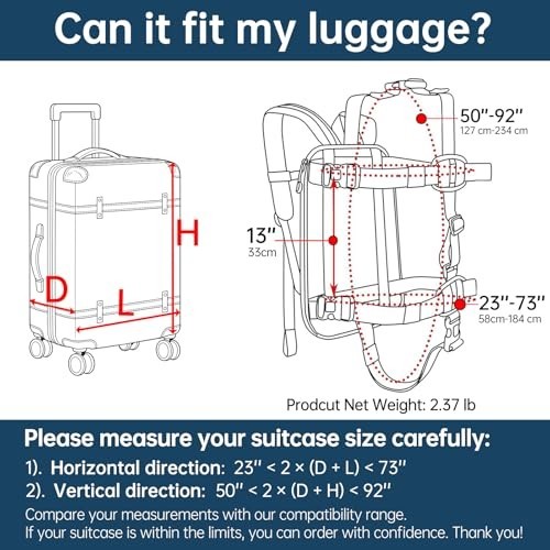 Heavy Duty Backpack Conversion Straps for Hard Shell Suitcase Luggage - Adjustab