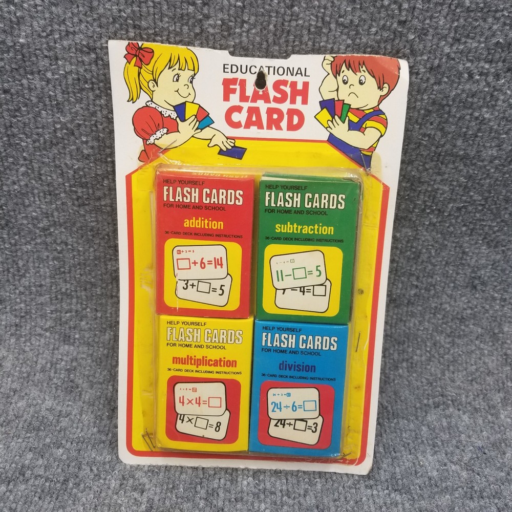 Vintage Math Flash Cards Addition Subtraction Multiplication Division Education