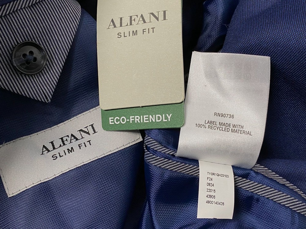 Alfani Men's Blue Solid Slim Notched Lapel Two-Button Suit Jacket Size 36R