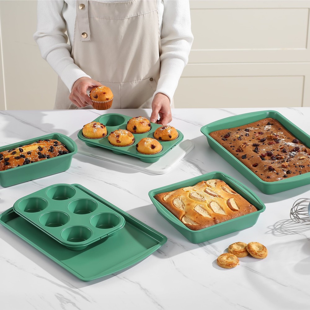 6 Piece Non-Stick Bakeware Sets, Easy for Release and Clean up, Gray