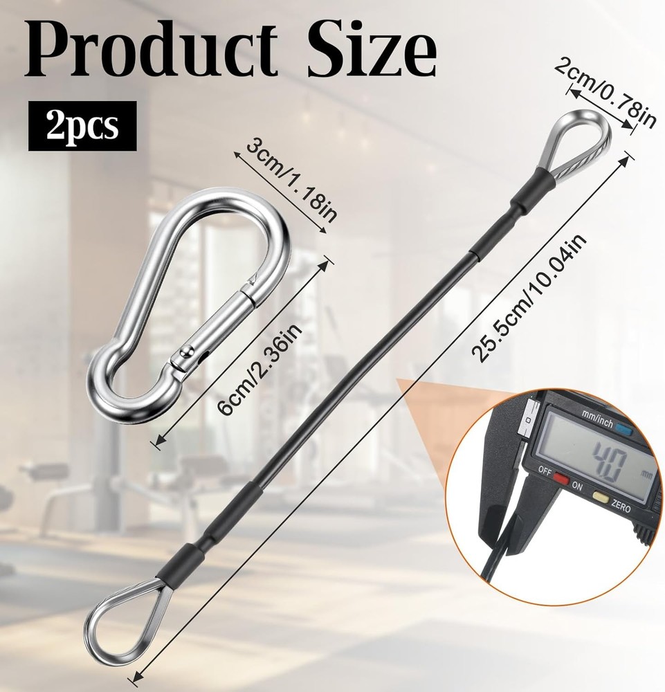 2 pcs 10" Gym Extension Cables, Rope Attachment for Cable Machine LAT Pulldown.