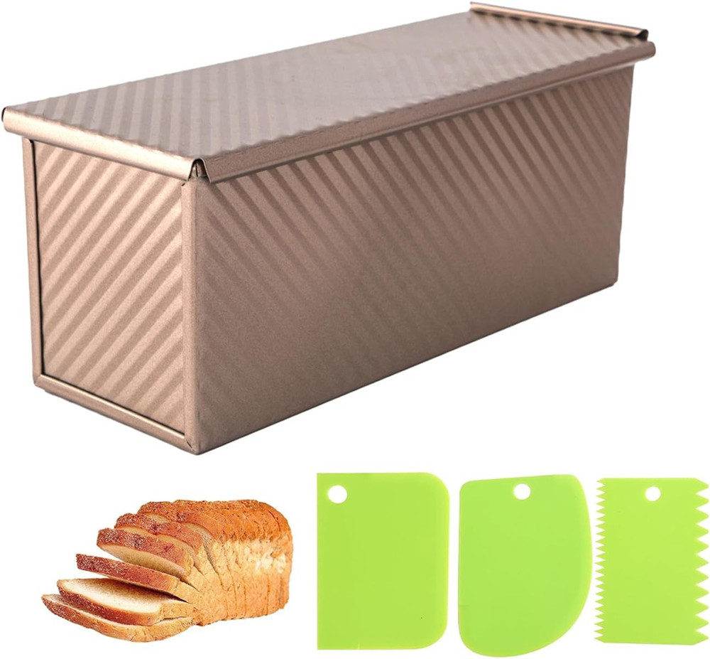 2.2Lb Bread Pan, Non-Stick Rectangle Pullman Loaf Pan with Lid, Long Sourdoug...