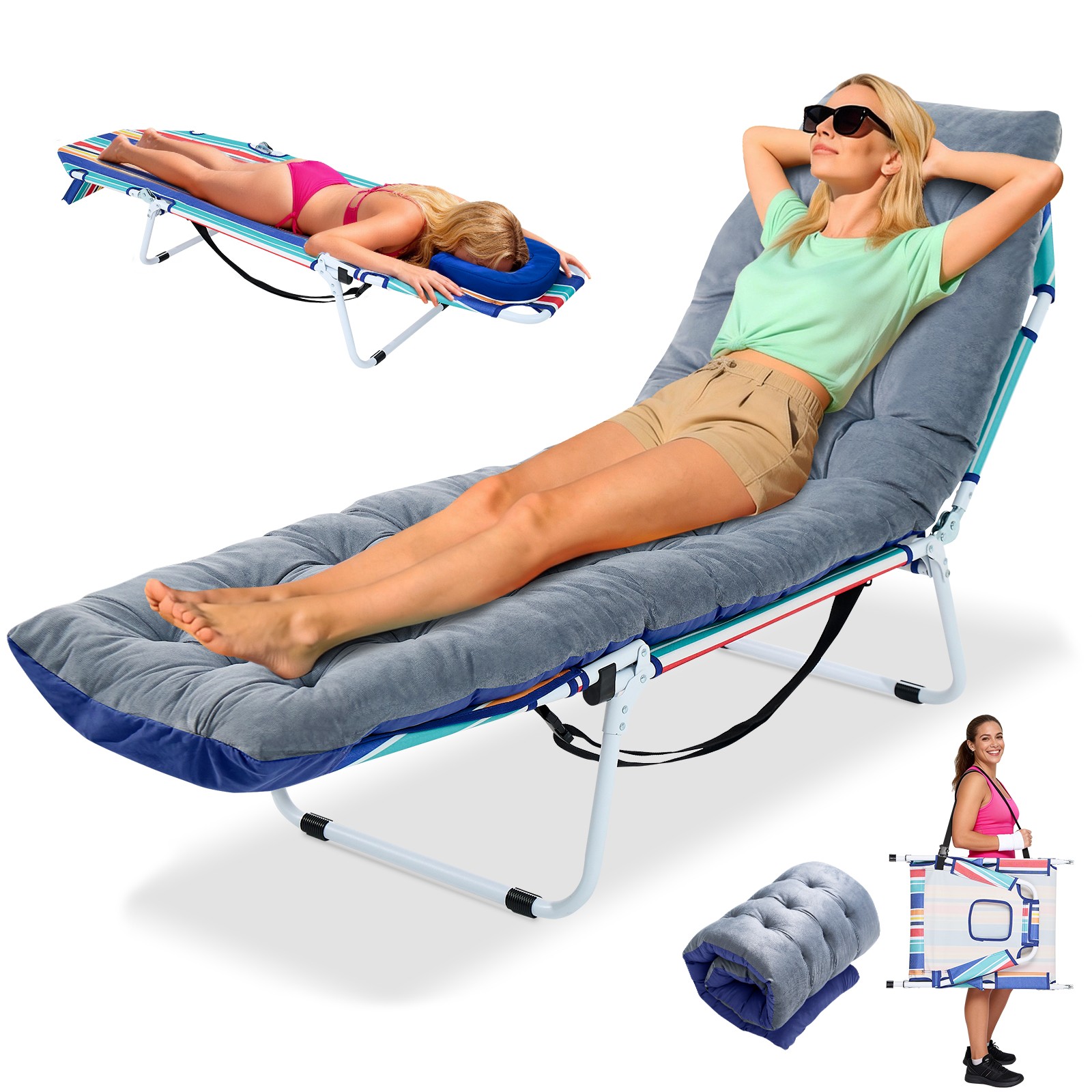 NAIZEA 2-in-1 Tanning Chair with Face Hole Lounge Chair Caming Bed with Mattress