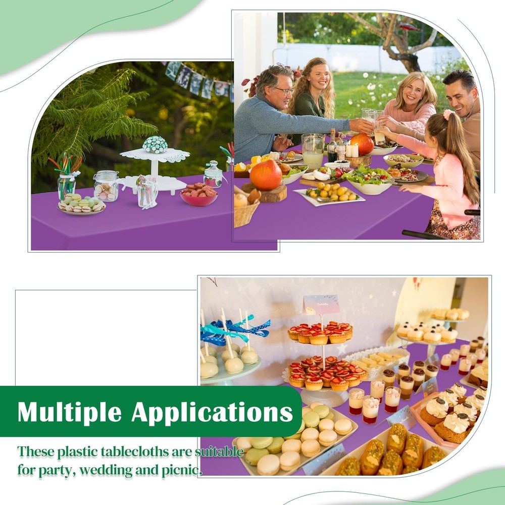 Purple 14 Pack 54 x 108 Inch Plastic Tablecloths, Disposable Rectangle Tablec...