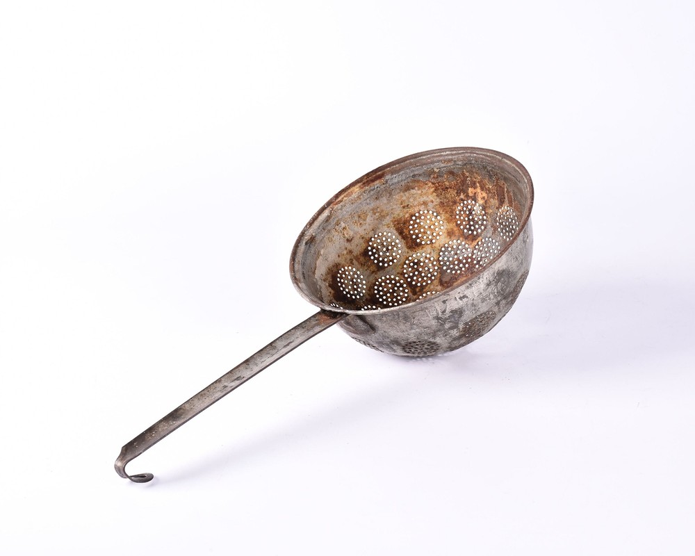 Vintage metal strainer, Old iron hand strainer