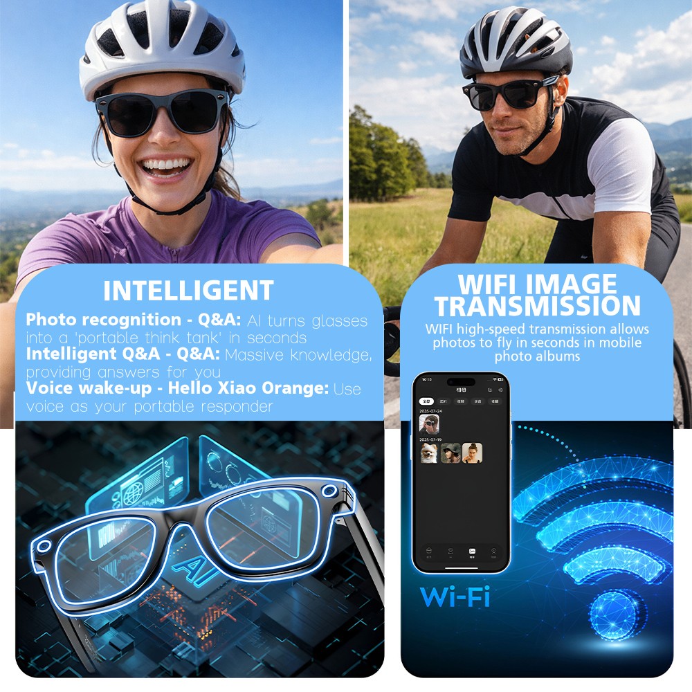 AI Smart Glasses with HD Camera Voice Translation BT Video Recording Sunglasses