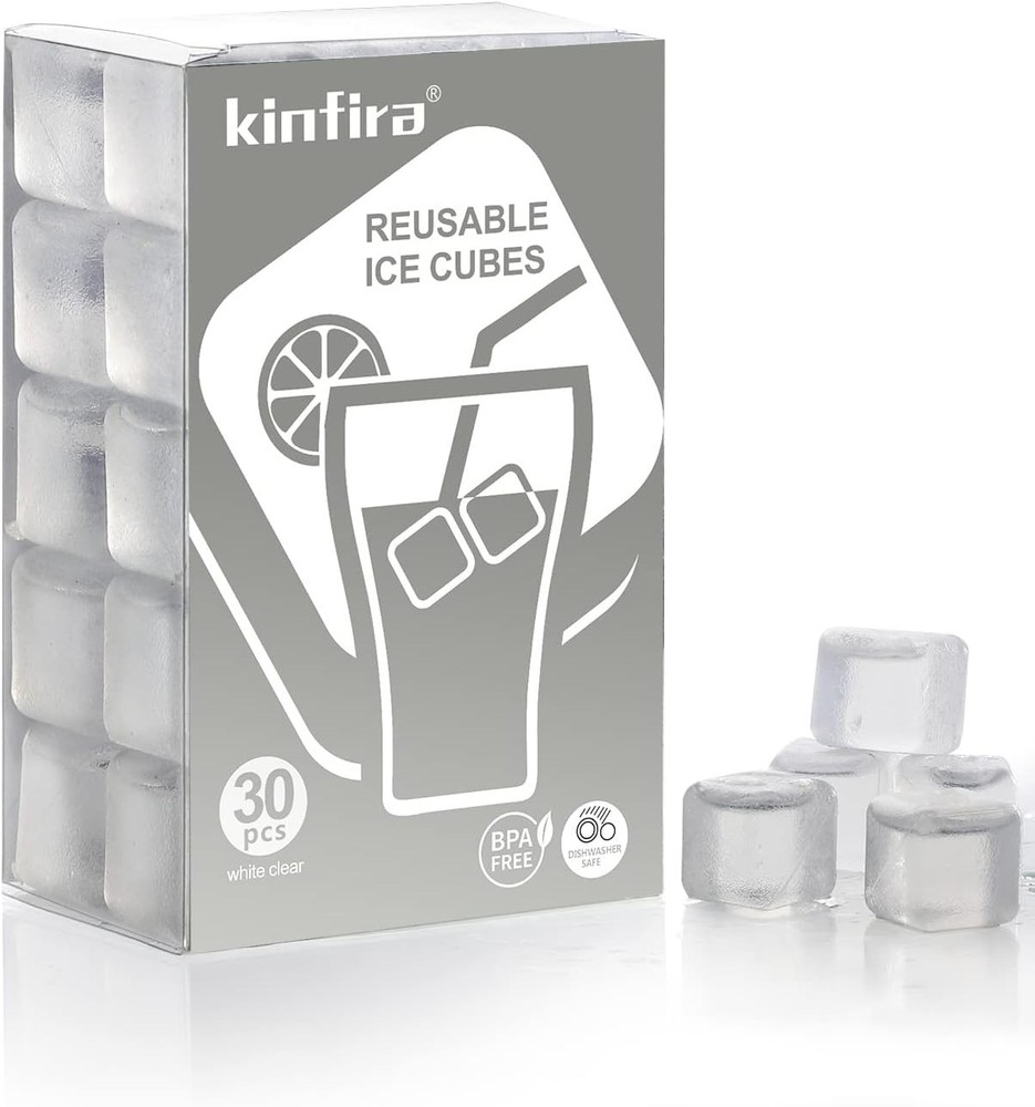 30 PCS Reusable Ice Cubes for Drinks - Refreezable 1 inch, white clear