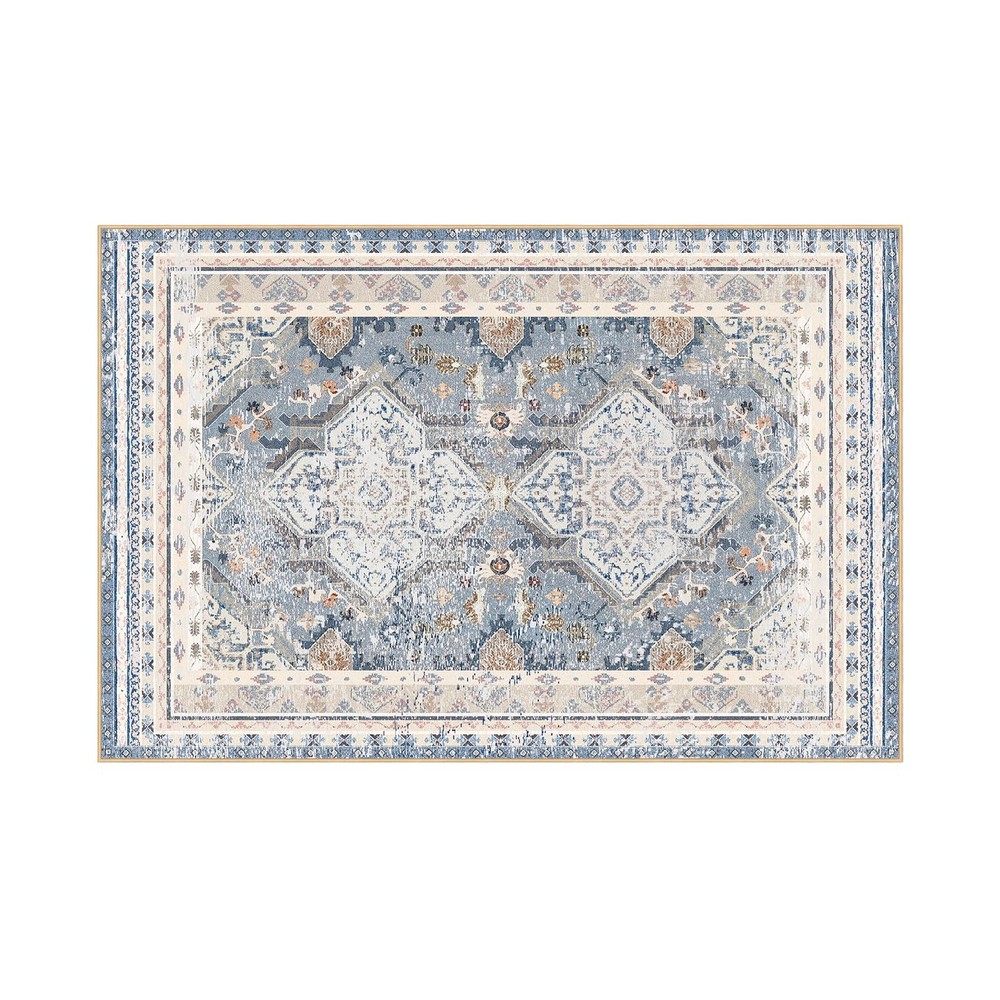 Phantoscope Washable Area Rug 6'x9' 6' x 9' (Rectangular), Dusty Blue/Multi