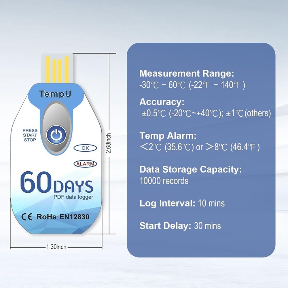 Temperature Data Logger USB Disposable PDF Temp Recorder Logger TempU02 604470