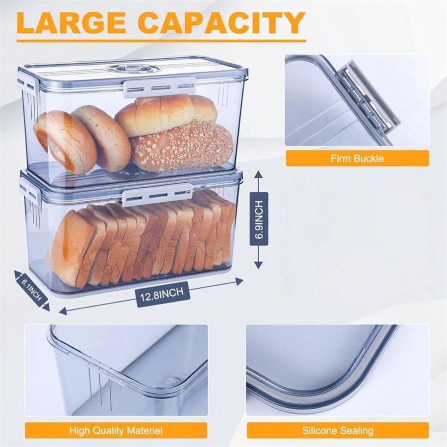 2PCS Airtight Bread Box Set – Large Kitchen Counter Bread Storage Containers ...