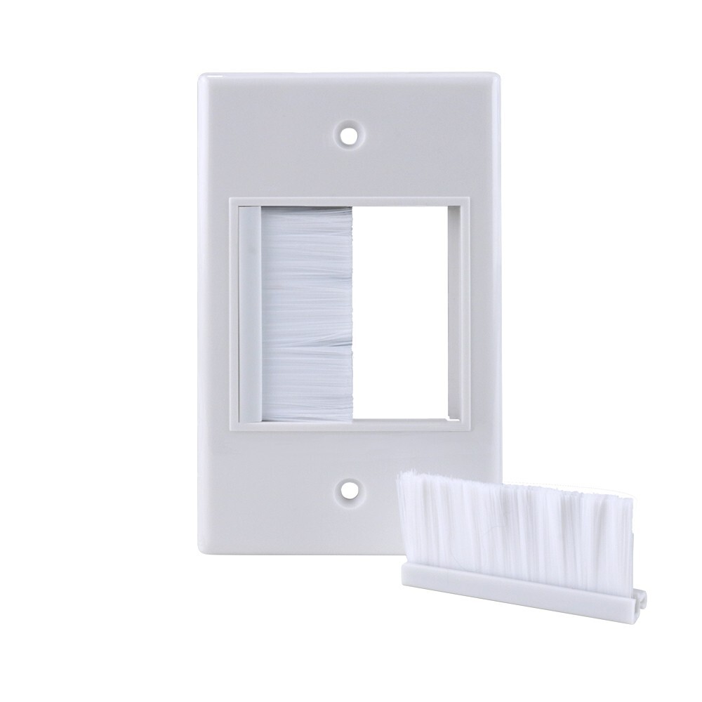 Construct Pro WideMouth Brush Wall Plate Cable Management (White Plate & Brush)