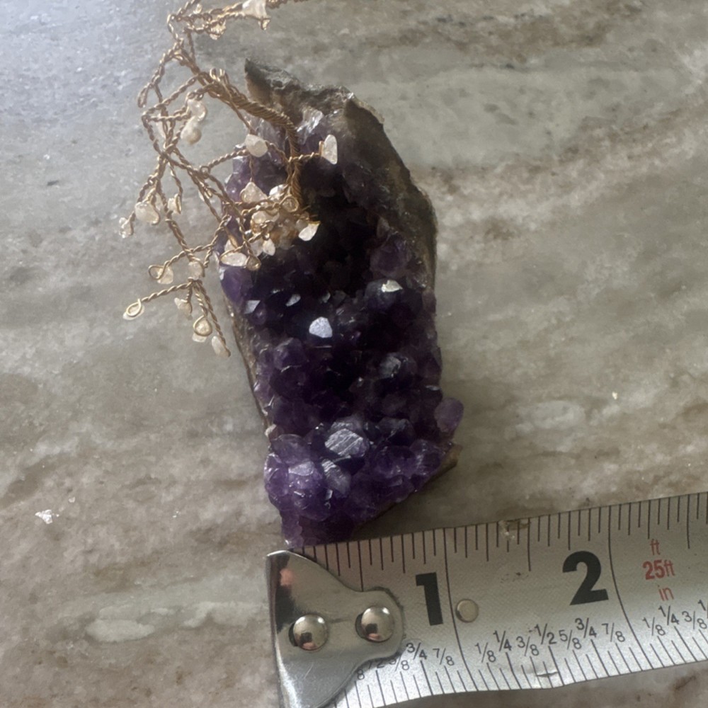 Amethyst Crystal Cluster with Gemstone Wire Tree Decor, Approx. 3.5 inches
