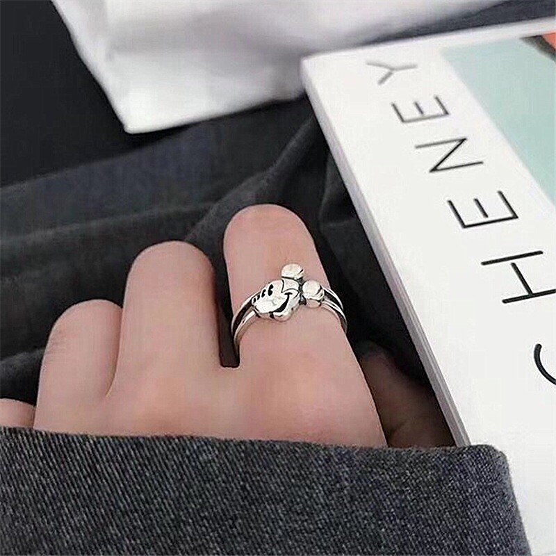 925 Sterling Silver Lovely Mickey Mouse Ring Adjustable
