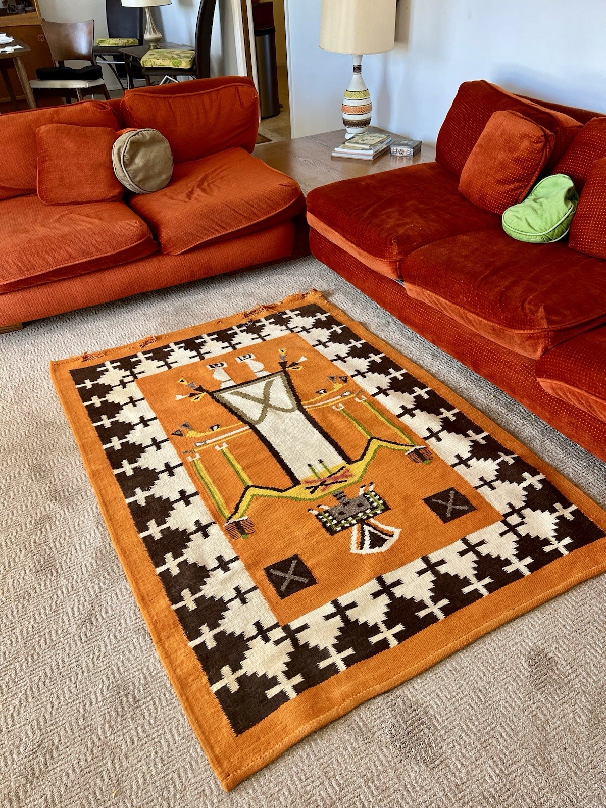 Beautiful Vintage Navajo Yie Rug Native American 47 x 33 Home Spun Wool As Is