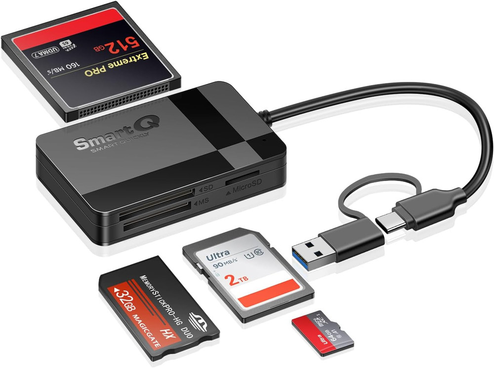SD Card Reader, Memory Card Reader 4 in 1 USB C USB 3.0 Dual Connector Adapter S