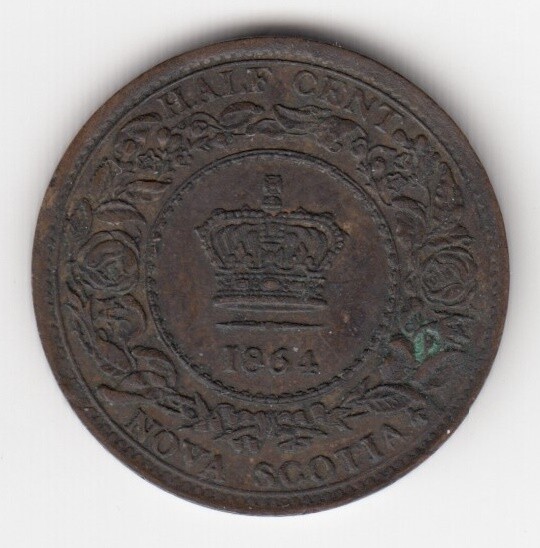1864 Nova Scotia 1/2 Cent Coin - AU