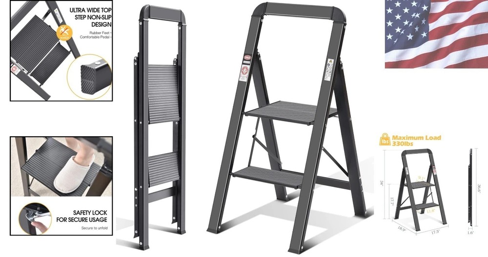 Versatile 2-Step Folding Step Ladder - Lightweight Aluminum & Safety Features