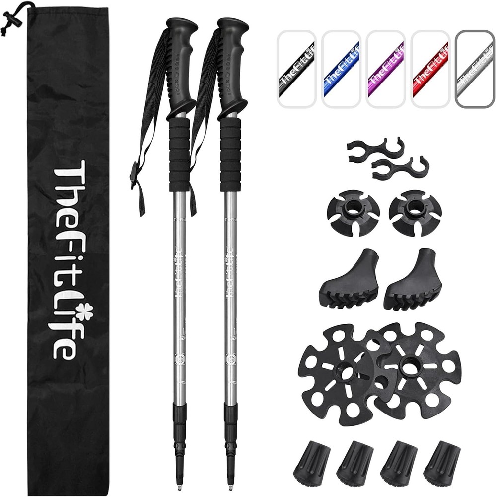 Durable Silver Trekking Poles - Ultralight, Quick Adjustment, Full Accessory Kit