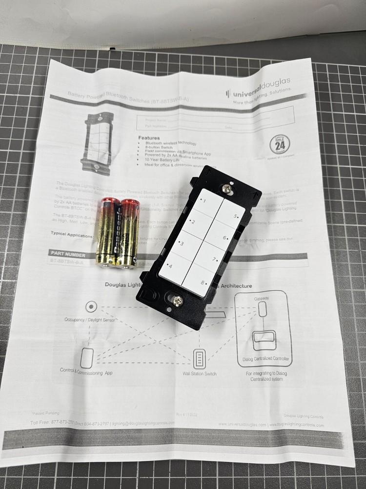 Universal Douglas BT-8BTSW-B-A Battery Powered Bluetooth Wireless Switch