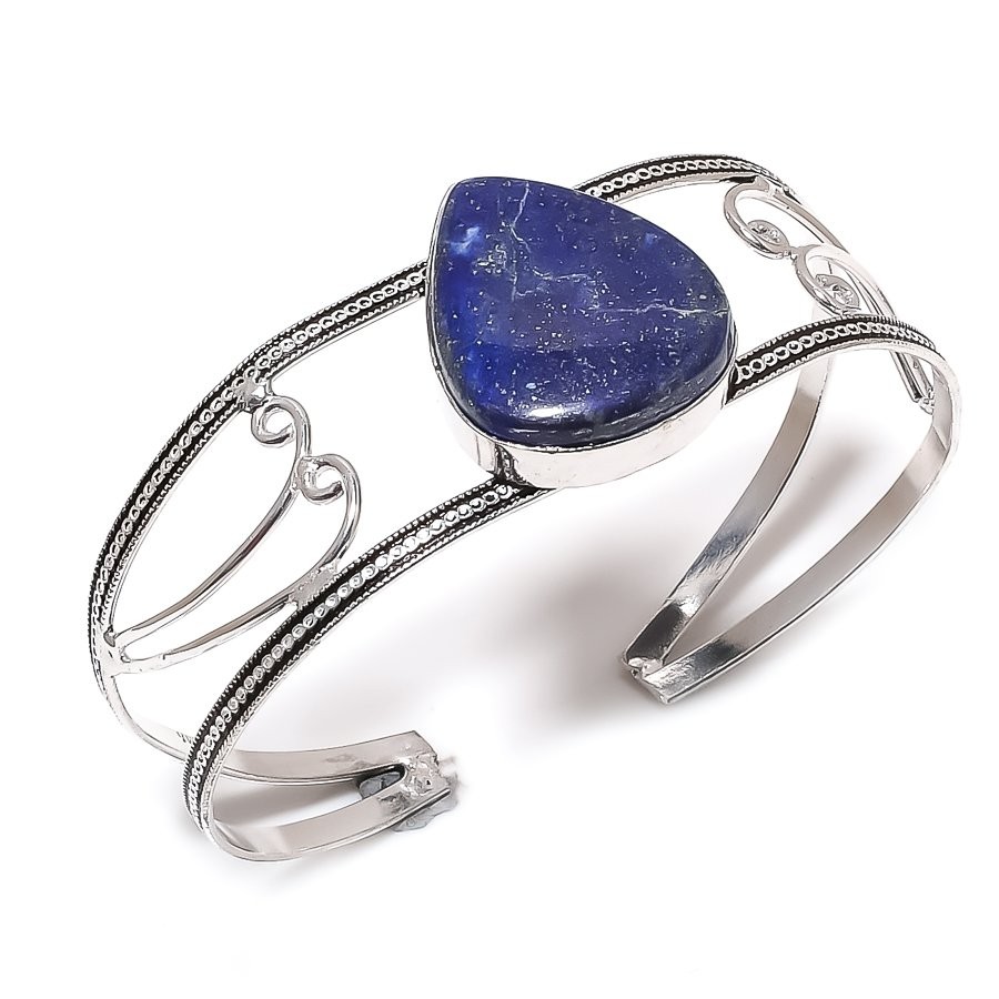 Lapis Lazuli Gemstone 925 Sterling Silver Cuff Bangle Adjustable X-Mas Gift g167