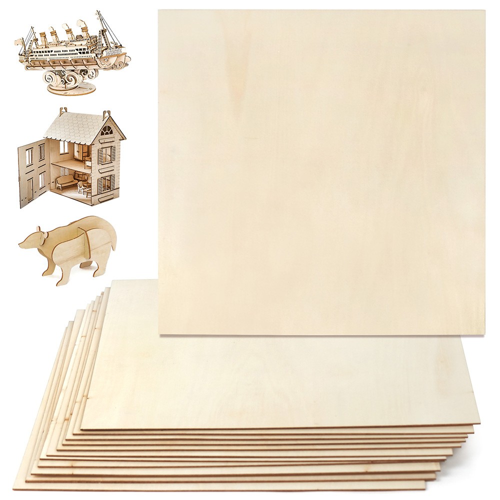 12PCS Basswood Sheets for Crafts 12 X 12 X 1/16 Inch 1.5mm Thick Plywood Sheets