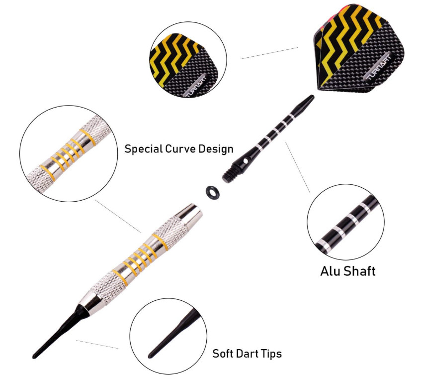 Professional Soft Tip Darts Set 9 Pcs 18g with Extra Tips, Flights & Case