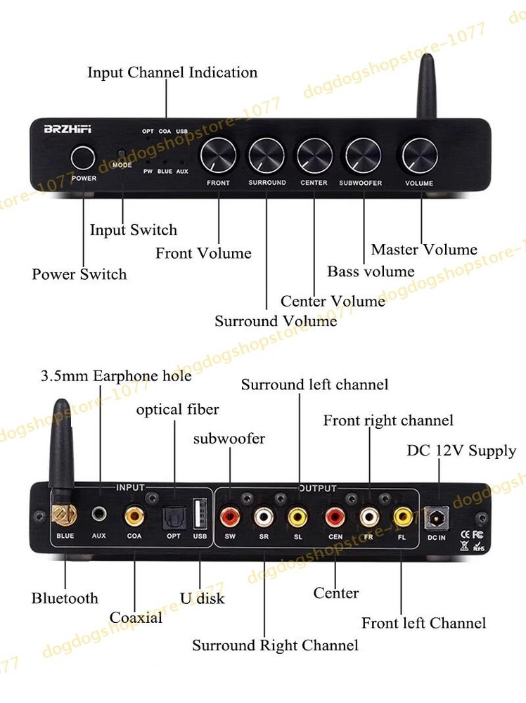 Preamp Decoder DT03 Audio Player Bluetooth/USB/Optical Fiber/Coaxial/AUX 5.1CH