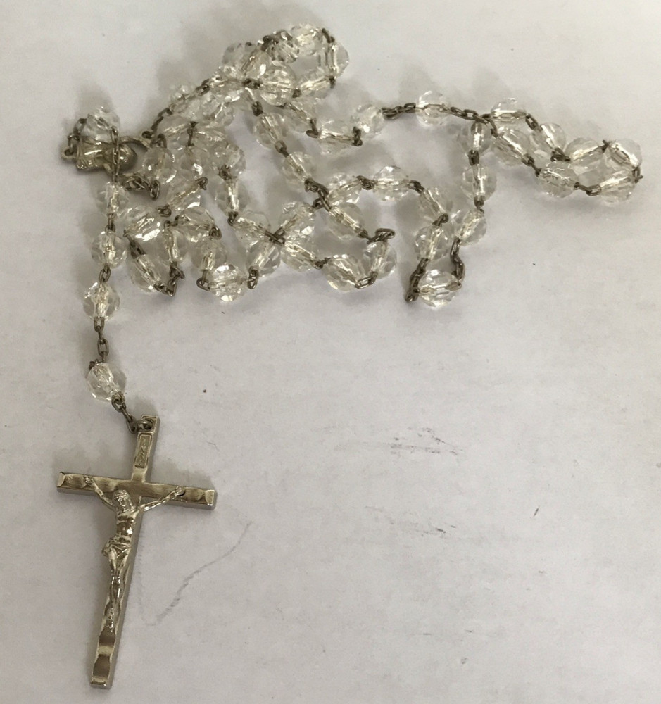 Vintage Silver Toned Metal Bead Rosary - Stamped Roma/Italy