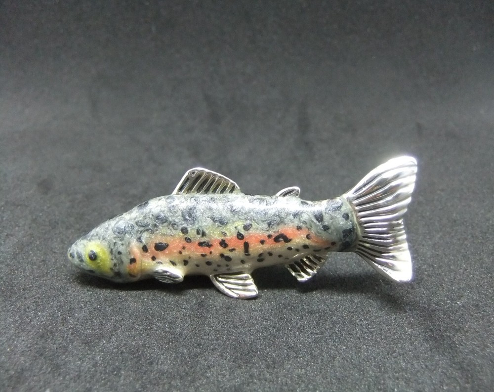 Saturno Solid Sterling 925 Hallmarked Silver & Enamel Trout Fish Figure - Medium